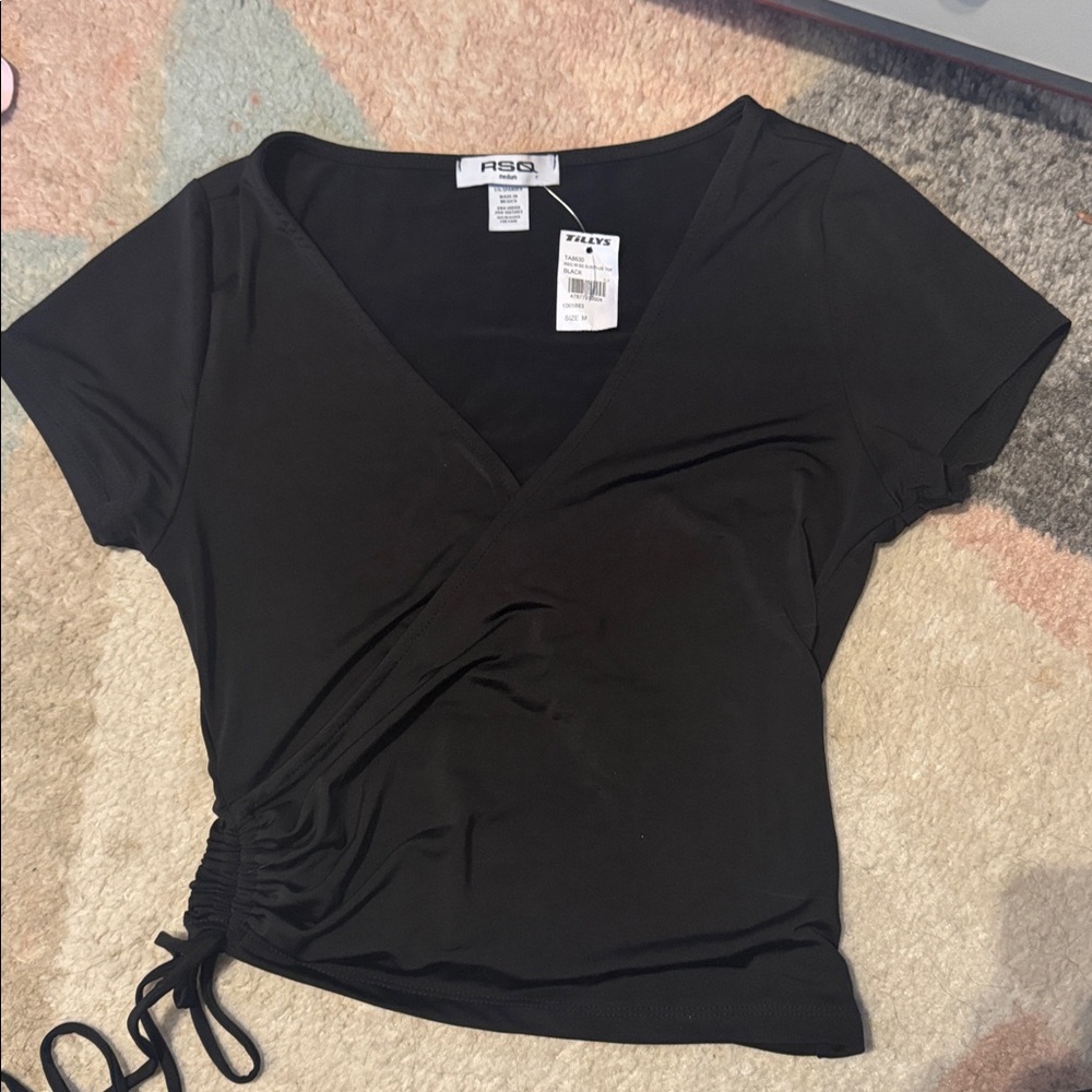 Tillys Black Wrap Top- medium